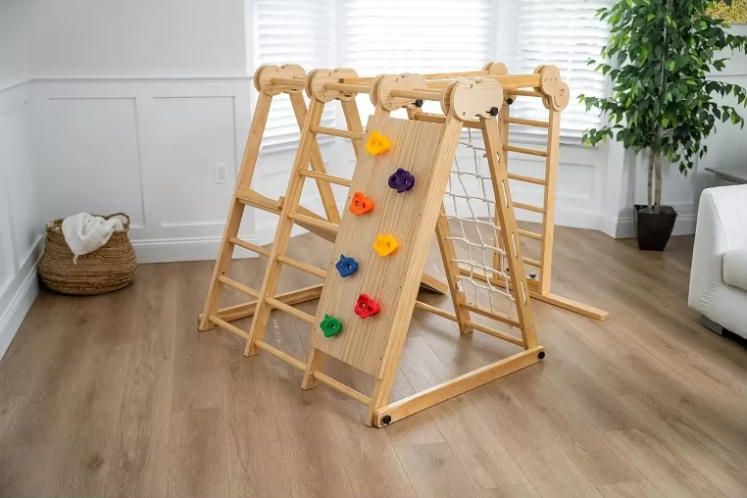 Innovative 7-in-1 Foldable Indoor Play Set for Kids 2-6 Jungle Gym with Slide Climb Wall Monkey Bars Swing Climbing Frames