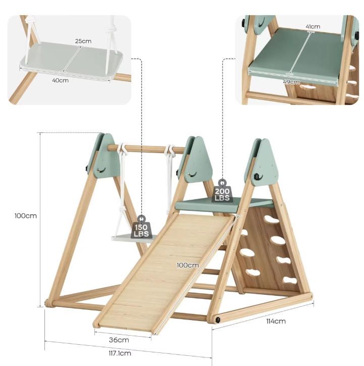 Triangle Wooden Climbing Frame with Swing for Kids Indoor Play