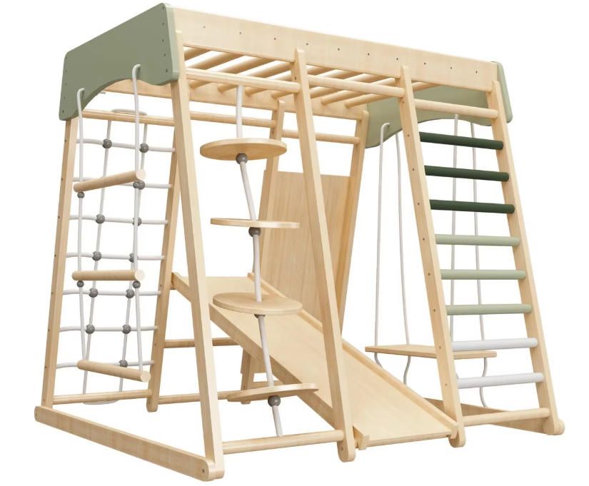 Extra Large 8-in-1 Kids Wood Climbing Set for Play and Fun with Wood Climber and Slide