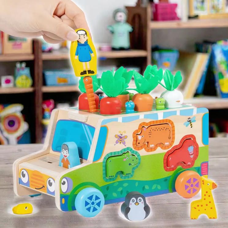 Multifunctional Radish Cart Activity Cube Sorter Toys for 5-7 Years Toddlers Early Education Farm Theme Montessori Plays