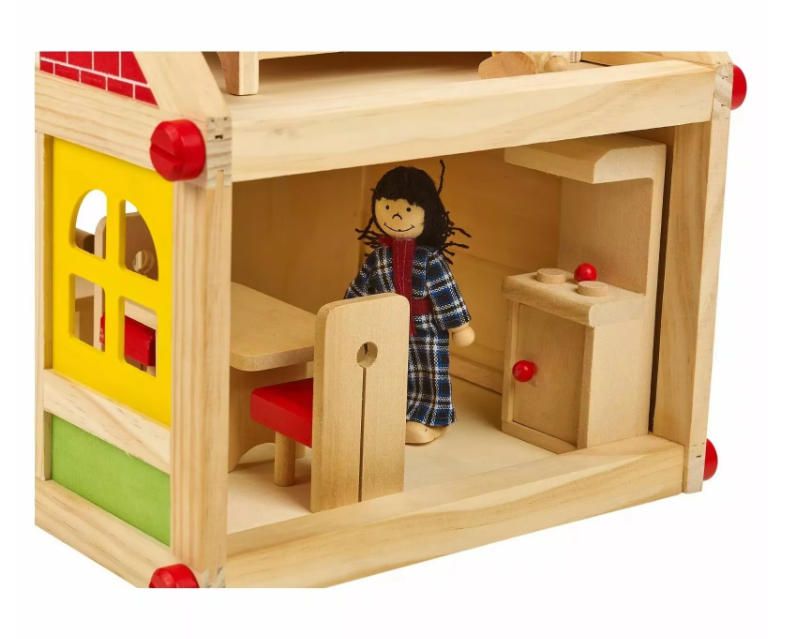 11pc Children's Wooden Doll House Furniture Figurines Educational Woodcrafts Gift for Kids