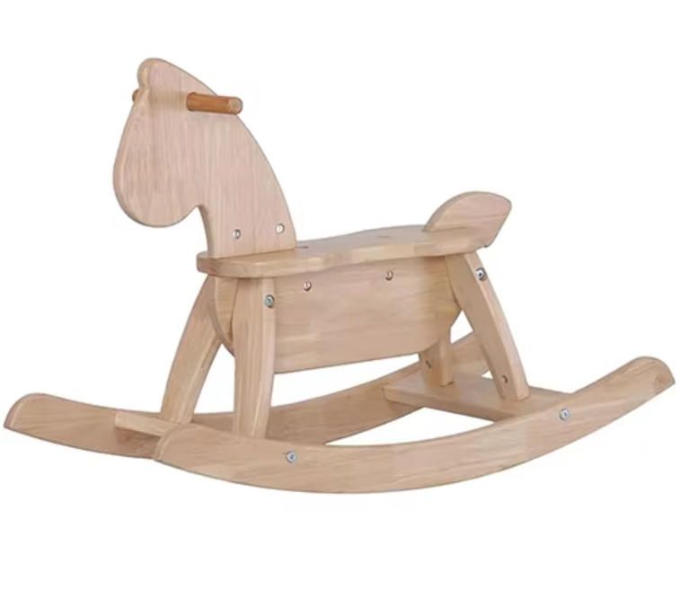 Funny Foldable Rocking Horse Toddlers Aged 2-4 Durable Rubber Wood Enhanced Rocking Base Smooth Surface Wooden Classic Toy