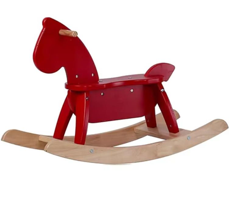 Funny Foldable Rocking Horse Toddlers Aged 2-4 Durable Rubber Wood Enhanced Rocking Base Smooth Surface Wooden Classic Toy