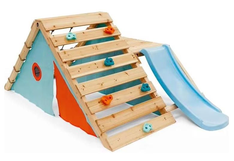 Outdoor Kids' Wooden Climbing Frame with Slide for Outdoor Play