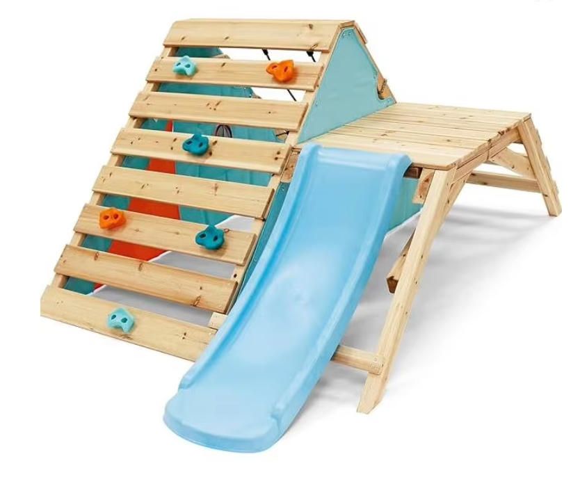 Outdoor Kids' Wooden Climbing Frame with Slide for Outdoor Play