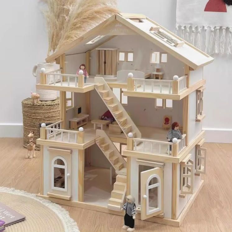 Large Princess Villa Wooden Doll House Simulation Toy for Girls and Boys Birthday Gift