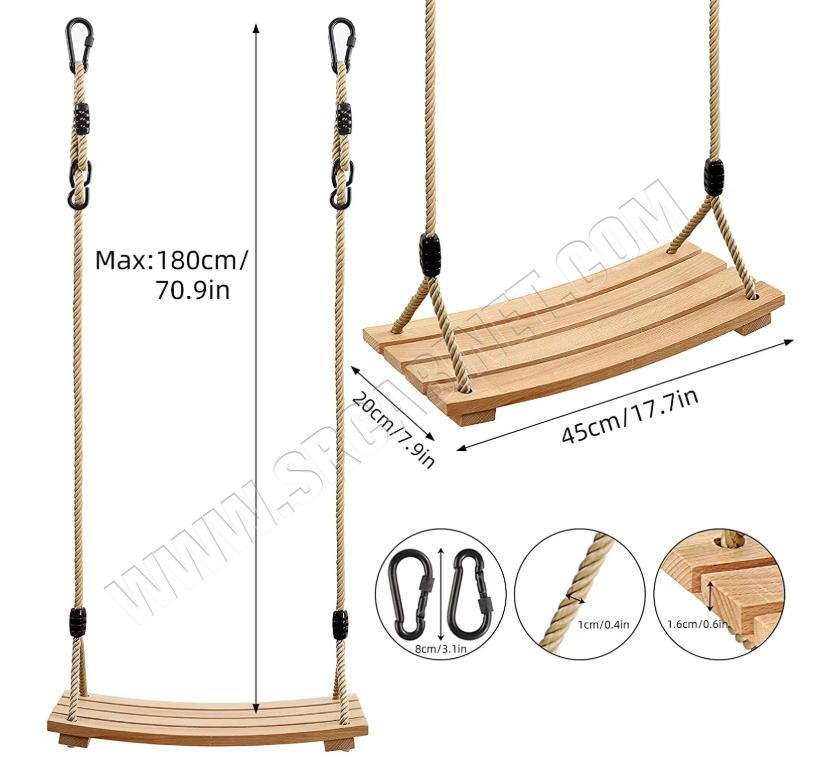 Wood Swings, Arc Wooden Swing,Hanging Swing Seat for Adult Kids Children Swing Chair Indoor and Outdoor Garden Yard Play