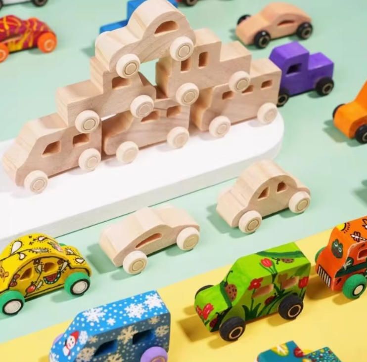 Handmade DIY Woodcrafts Colorful Three-dimensional Graffiti Car Model Kindergarten Children's Wooden Drawing Coloring Block Toy
