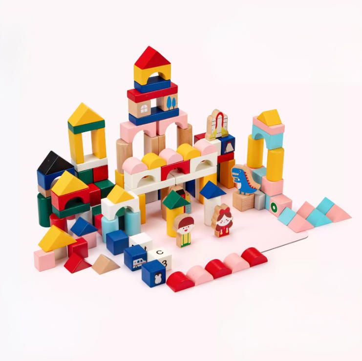 Large Particle Solid Wood Construction Early Education Puzzle Assembly Toy Box Unisex for Boys and Girls Aged 1-2 and 3-6