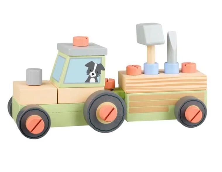 Screw Blocks Buildable Wood Tractor for 3-5Y Motor Skills Development