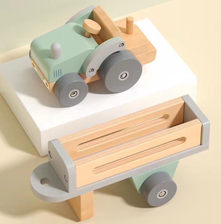 Unisex Wooden Construction Toy Truck Car Tractor