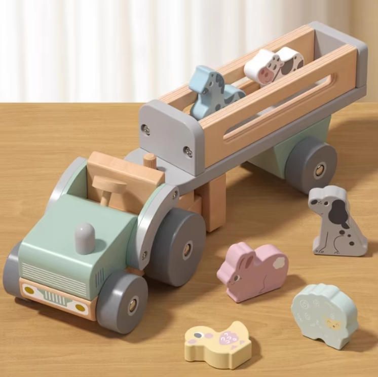 Unisex Wooden Construction Toy Truck Car Tractor