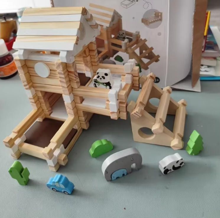 Early Education Architect's House Puzzle Handcrafted Woodcrafts Parents Children Building Mortise Tenon Blocks Wooden Toy Gift