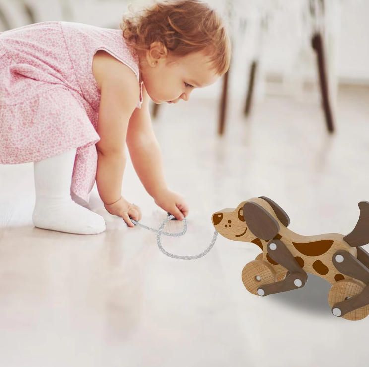 Montessori Wooden Pull Dog Toy for 1-2-3-4 Years Old Boys