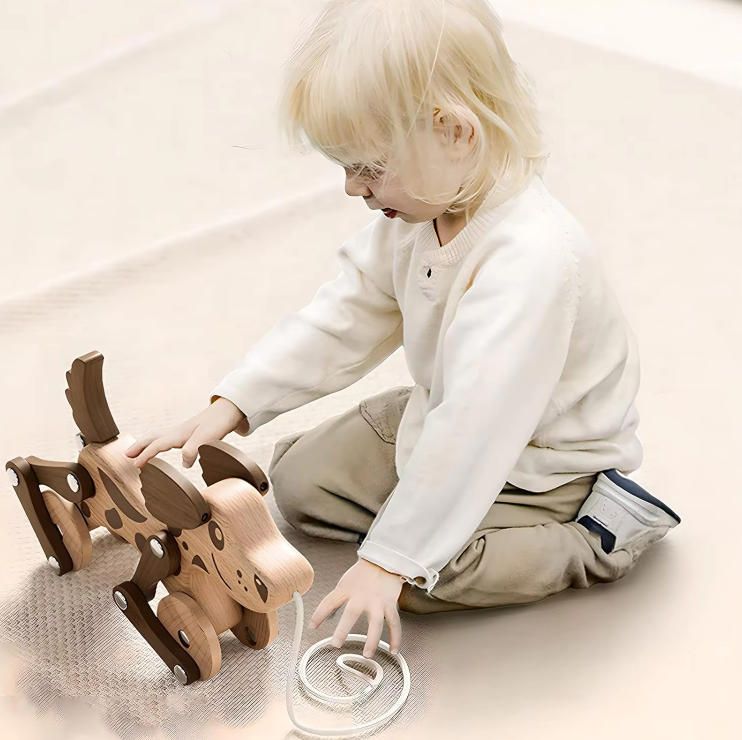 Montessori Wooden Pull Dog Toy for 1-2-3-4 Years Old Boys