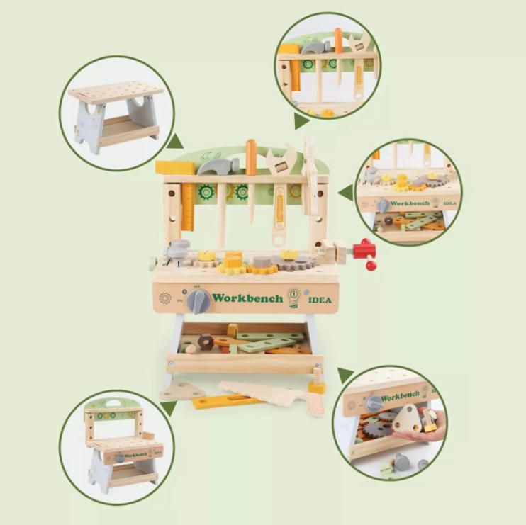Unisex DIY Kids Workbench Wooden Tool Bench for 3 4 5 Year Old Construction Toy Style with Screw Blocks