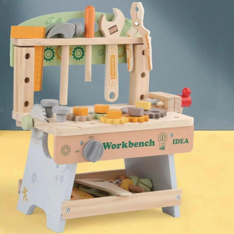 Unisex DIY Kids Workbench Wooden Tool Bench for 3 4 5 Year Old Construction Toy Style with Screw Blocks