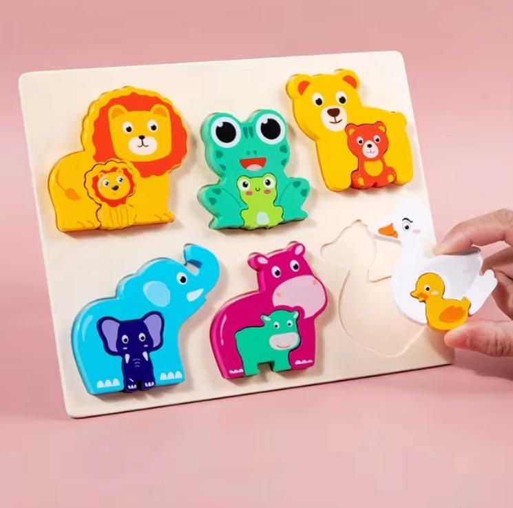 Geometric Wooden Puzzle Boards 1-3 Years Old Early Childhood Educational Building Block Set Stacking and Buckle Toys