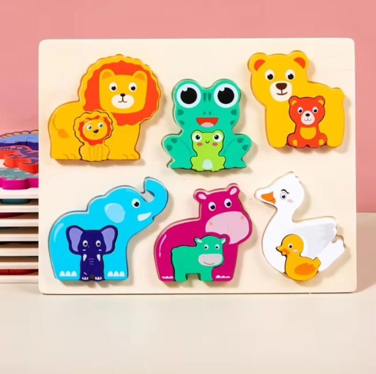 Geometric Wooden Puzzle Boards 1-3 Years Old Early Childhood Educational Building Block Set Stacking and Buckle Toys