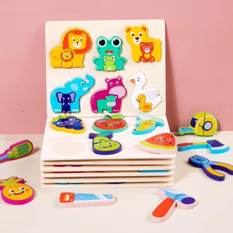 Geometric Wooden Puzzle Boards 1-3 Years Old Early Childhood Educational Building Block Set Stacking and Buckle Toys