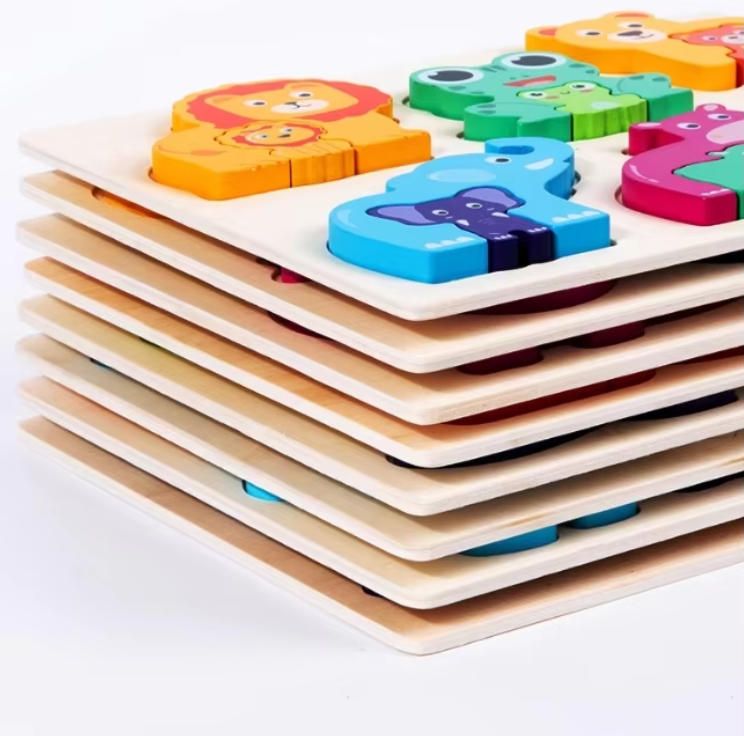 Geometric Wooden Puzzle Boards 1-3 Years Old Early Childhood Educational Building Block Set Stacking and Buckle Toys