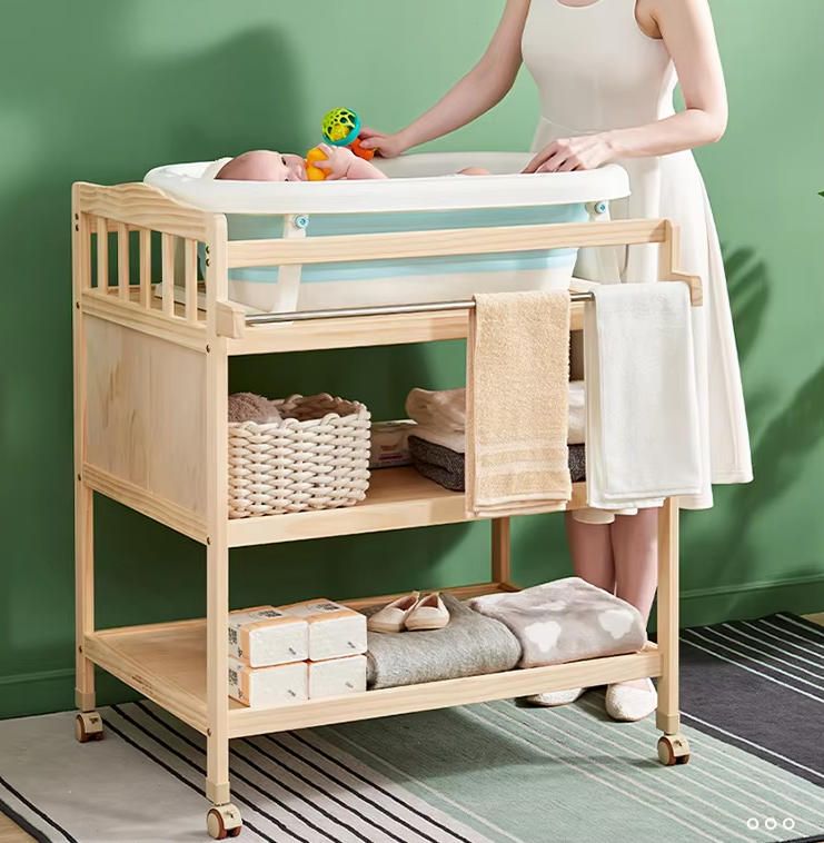 Solid Wood Baby Diaper Changing Table Removable Nursing Table Bath Massage Multifunctional Baby Touch Changing Table