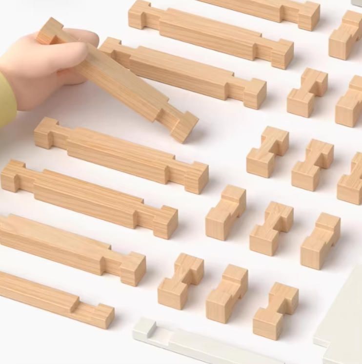 Intelligence Hut and House Design Wooden Puzzle Luban Lock Building Blocks Construction Toy Gift for Children's Woodcraft Play