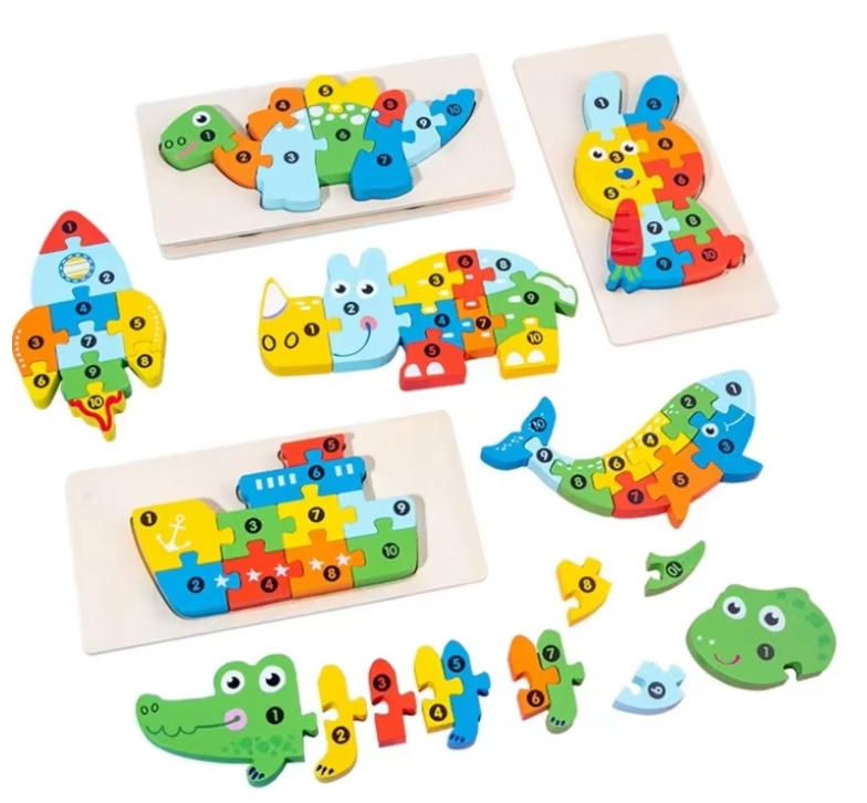 12-Pack Wooden Jigsaw Puzzles Toddlers Montessori Educational Sorting Stacking Toys 1-3 Years Old Early Learning Boys Girls