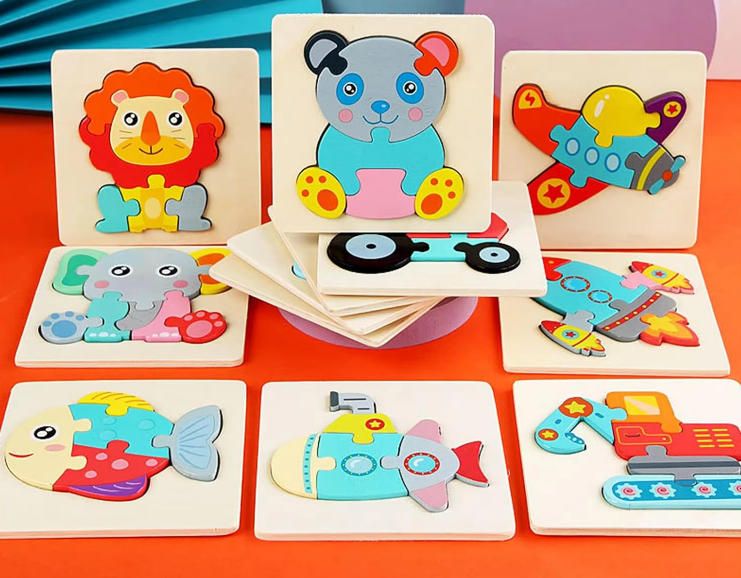 12-Pack Wooden Jigsaw Puzzles Toddlers Montessori Educational Sorting Stacking Toys 1-3 Years Old Early Learning Boys Girls
