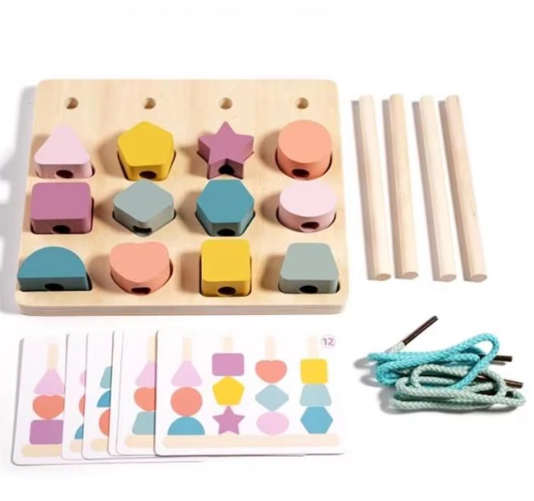 Montessori-Inspired Wood Stacking Toys 1-2 Years Old Early Education Puzzle Bead String Building Blocks Unisex Baby Boys Girls