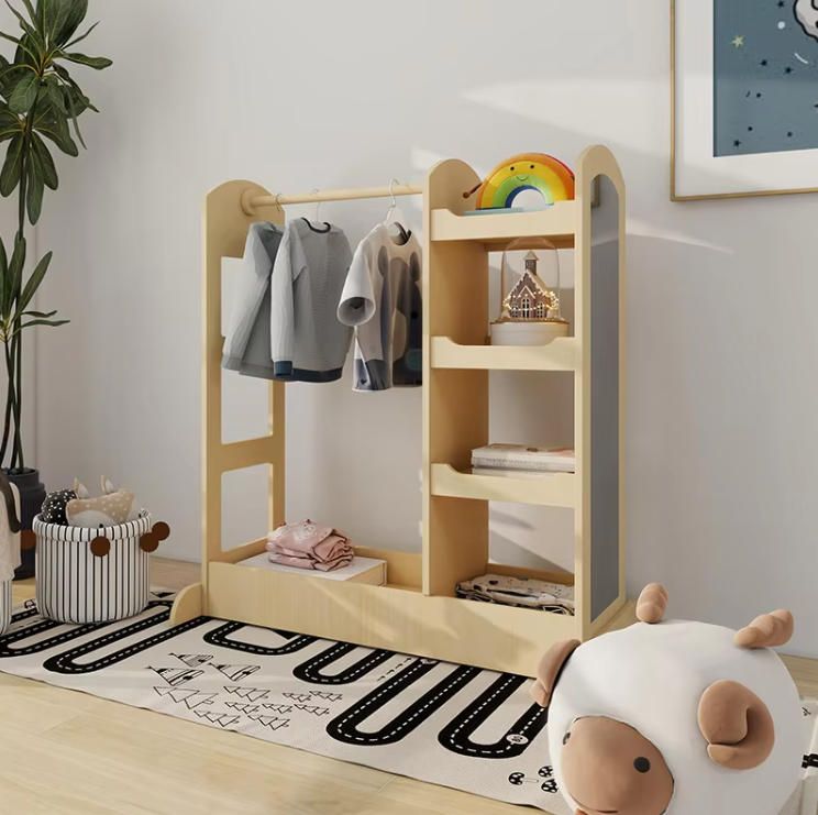 Children's Wooden Multifunctional Wardrobe, Bookshelf, and Storage Rack for Clothes and Toys