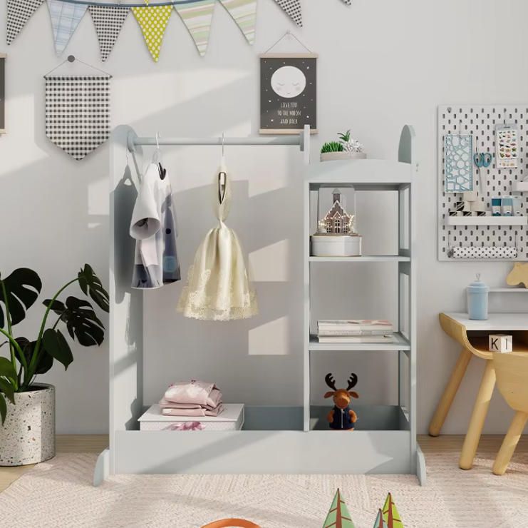 Children's Wooden Multifunctional Wardrobe, Bookshelf, and Storage Rack for Clothes and Toys