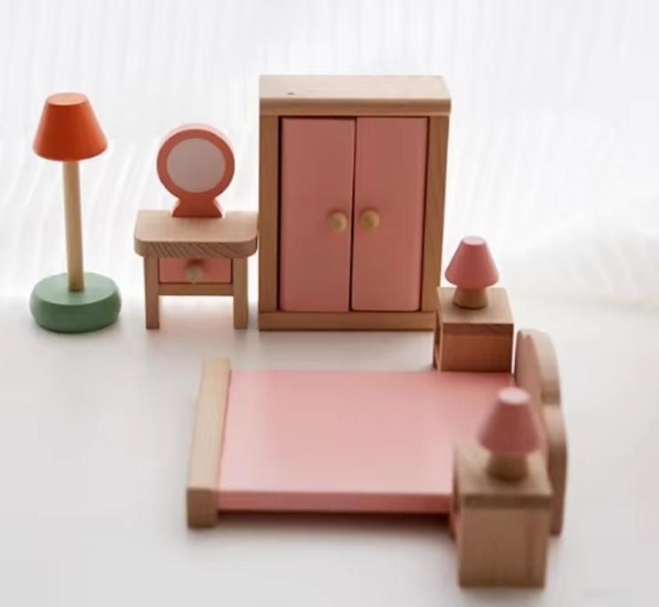 Mini Solid Wood Furniture Set for 3-6 Years Old Handcrafted Wooden Craft for Children's Home Simulation Birthday Gift Box