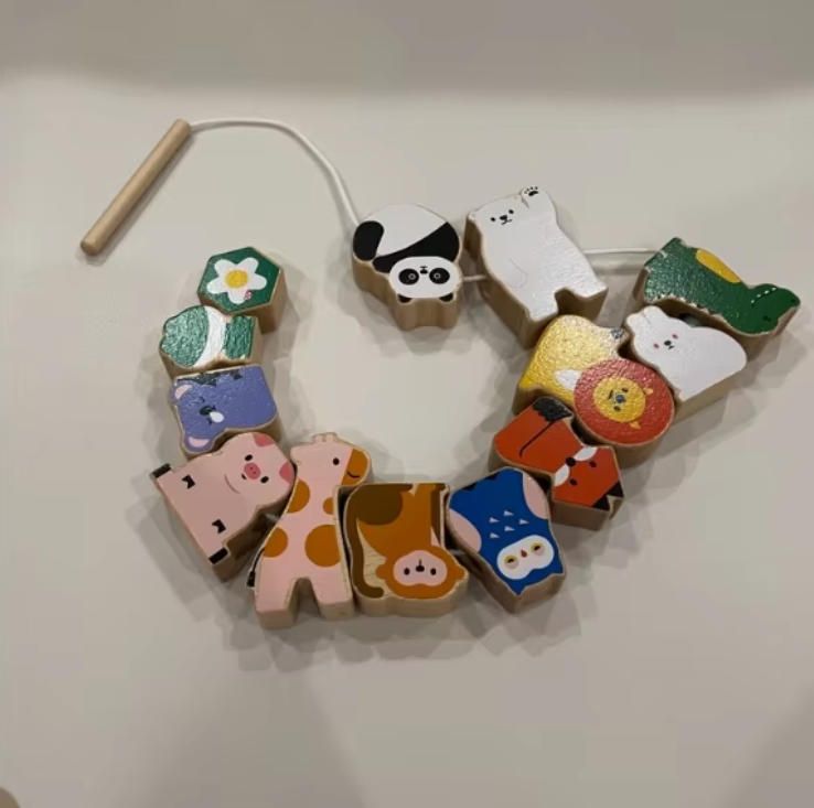 Montessori-Inspired Large Wood Bead Building Blocks Kids Puzzle Toys for Stack