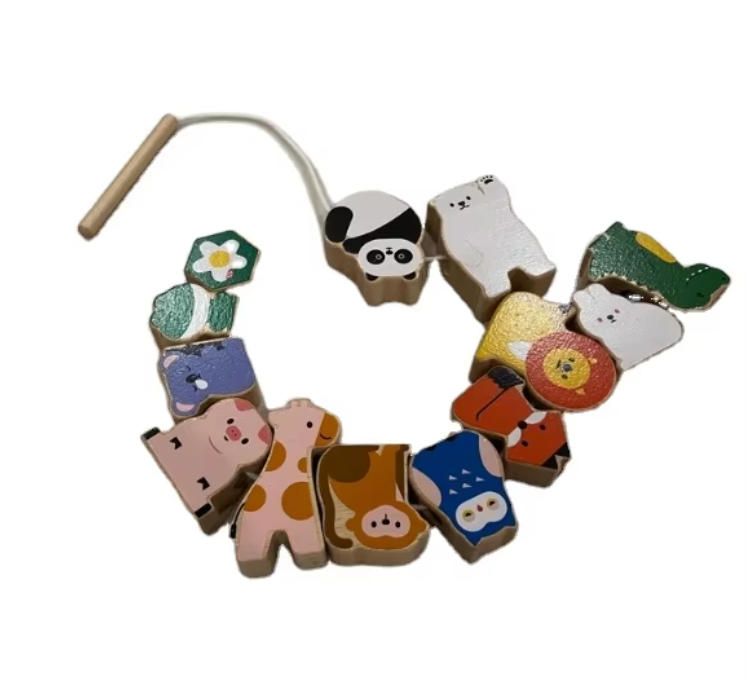 Montessori-Inspired Large Wood Bead Building Blocks Kids Puzzle Toys for Stack