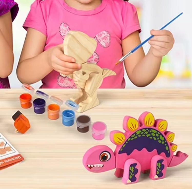 Wooden Dinosaur Painting Art Craft Kit for Kids 3-5 Take Apart Snap Together Building Toy STEM Game