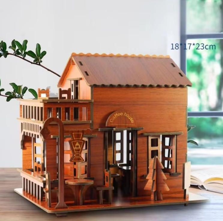 Handmade Antique Architectural Model DIY Three-Dimensional Woodcrafts Puzzle Board Gift Toy House for Children
