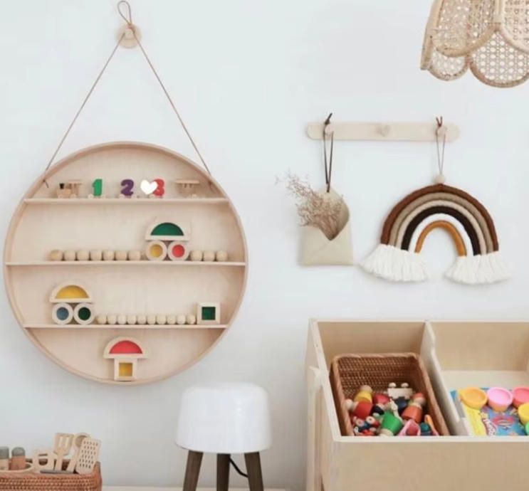 Modern Creative Wooden Round Wall Shelf for Kids Room Entryway Apartment Hospital Hotel Villa-for Background Wall Decor
