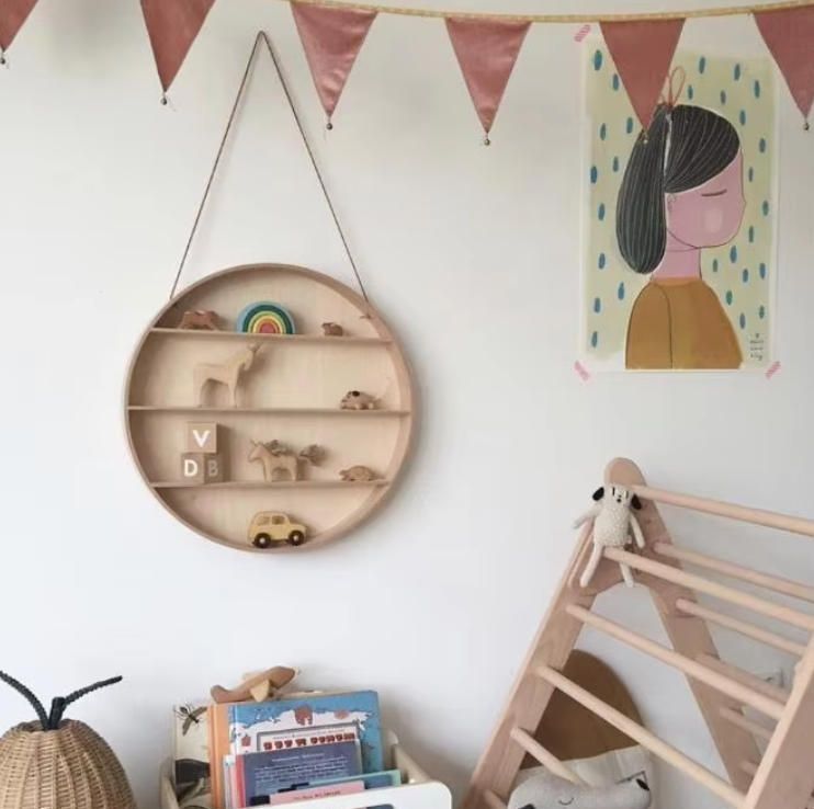 Modern Creative Wooden Round Wall Shelf for Kids Room Entryway Apartment Hospital Hotel Villa-for Background Wall Decor
