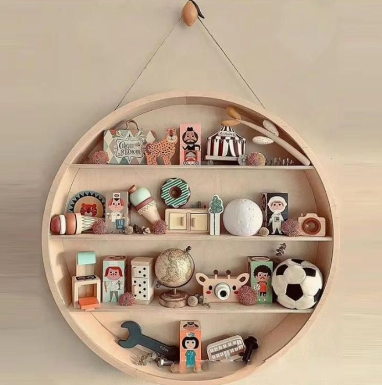 Modern Creative Wooden Round Wall Shelf for Kids Room Entryway Apartment Hospital Hotel Villa-for Background Wall Decor
