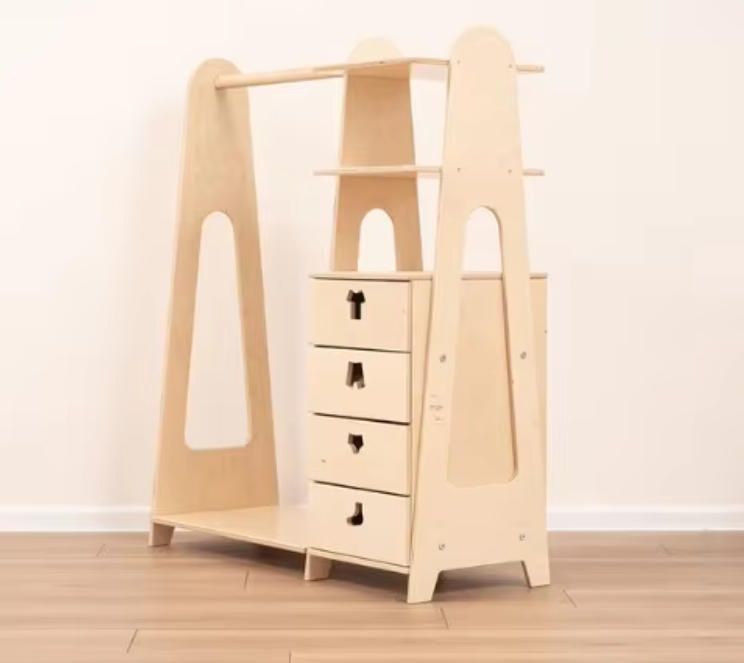 Modern Kids Clothes Storage Cabinet with Hangers Drawers Baby Wardrobe Organizer for Children's Room for Living Room