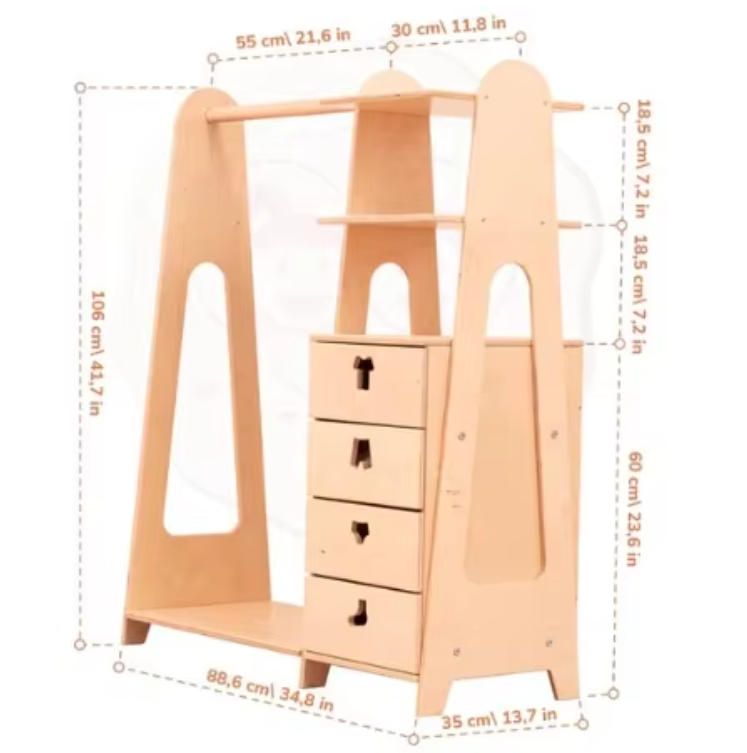 Modern Kids Clothes Storage Cabinet with Hangers Drawers Baby Wardrobe Organizer for Children's Room for Living Room