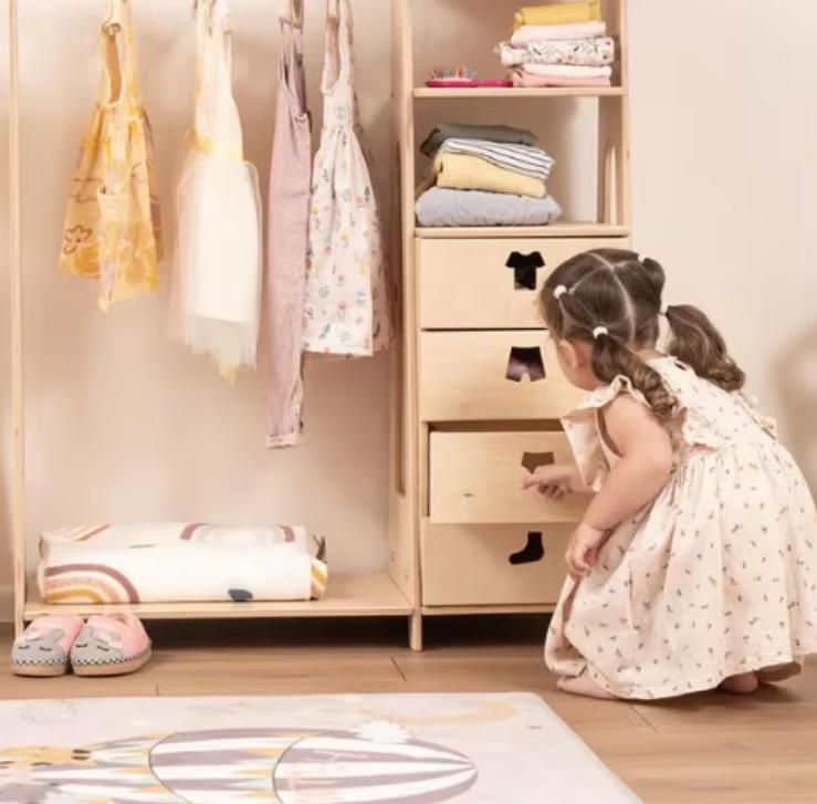 Modern Kids Clothes Storage Cabinet with Hangers Drawers Baby Wardrobe Organizer for Children's Room for Living Room