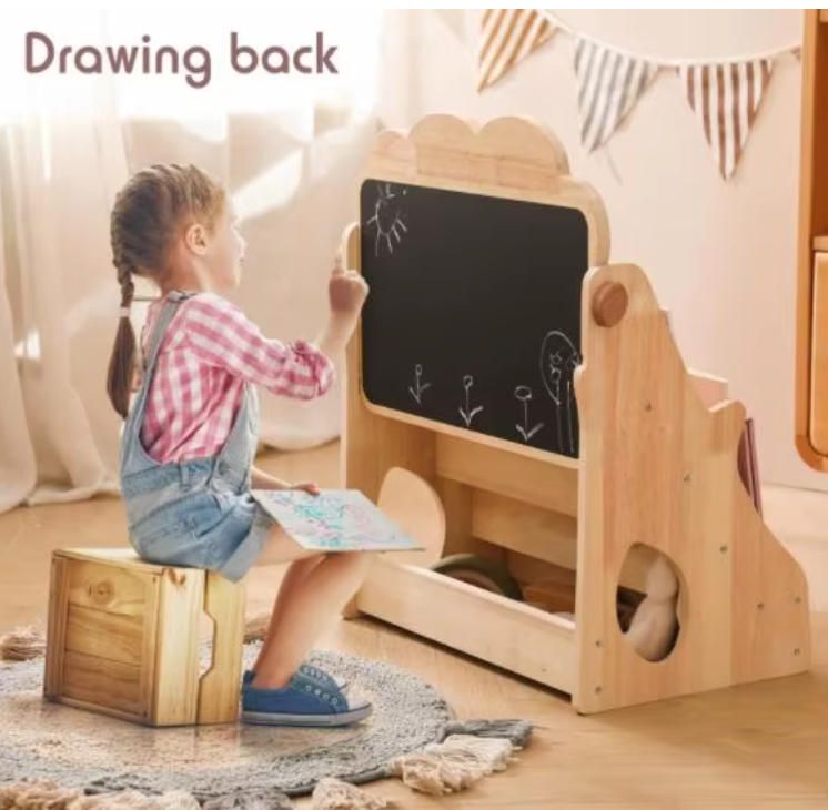 Montessori Multi-functional Bookshelf with Blackboard for Drawing and Writing Practice