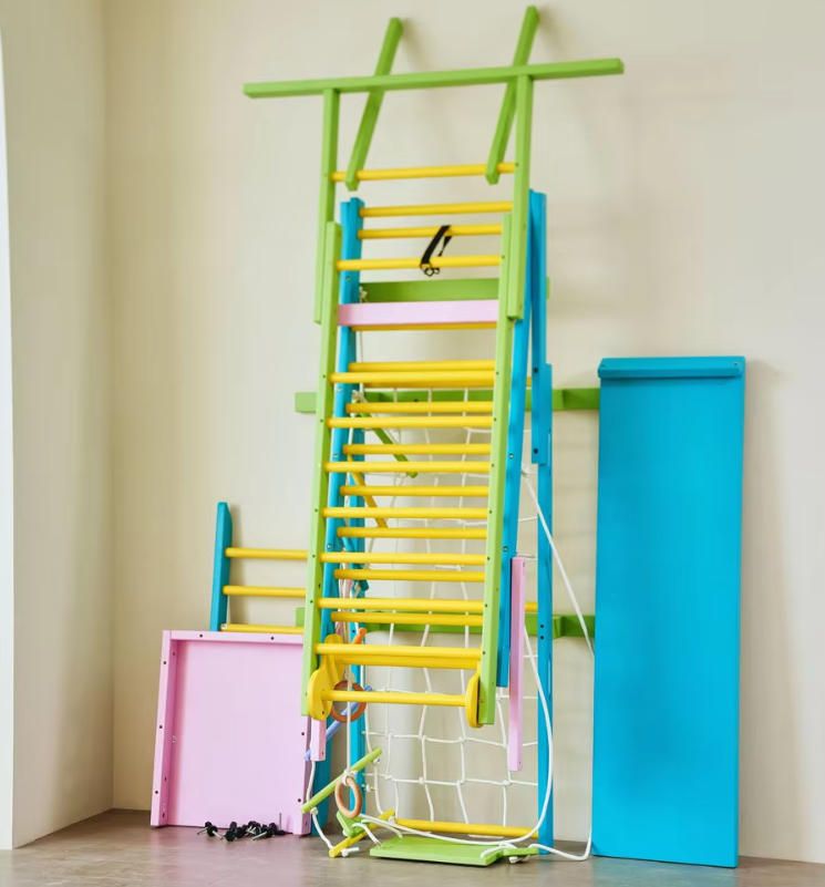 Solid Wood Indoor Climbing Frame Slide Swing Sensory Integration Indoor Jungle Gym