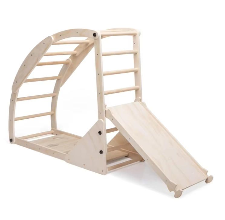 4-in-1 Triangle Gym Set Indoor Climbing Frames with Sliding Ramp Arch Climber Rocker Toddler Playground Baby Climbing Toy