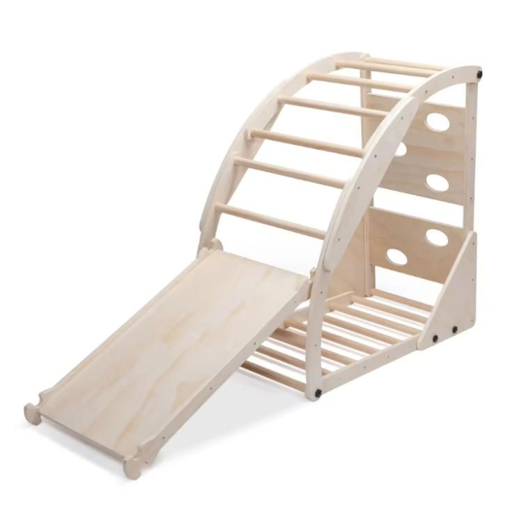 4-in-1 Triangle Gym Set Indoor Climbing Frames with Sliding Ramp Arch Climber Rocker Toddler Playground Baby Climbing Toy