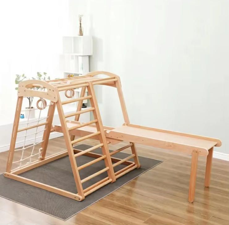 Kids Indoor Wooden Climbing Frames with Ladder Bar Wood Indoor Gym Set for Play