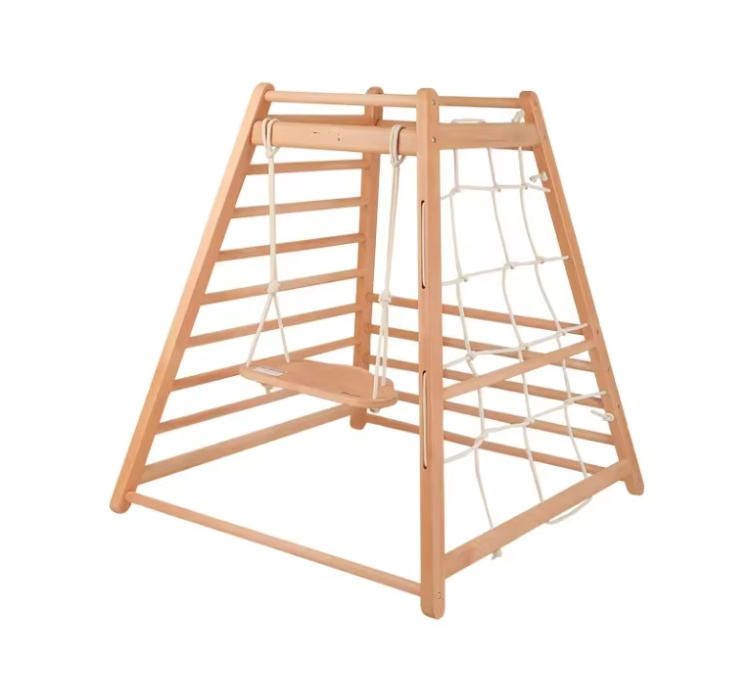 Kids Indoor Wooden Climbing Frames with Ladder Bar Wood Indoor Gym Set for Play