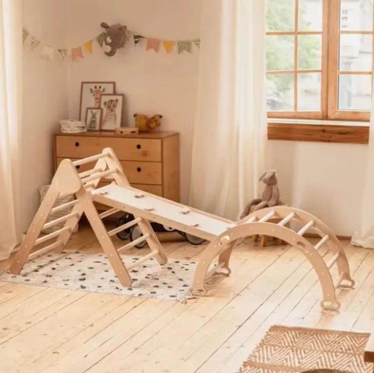 Hot Wholesale Indoor Climbing Triangle Set Waldorf Arch Rocker Ramp Kid's Climb Frame Montessori Inspired Frame Climbing